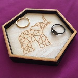 Elephant Jewelry Holder Wood Geometric Hexagon